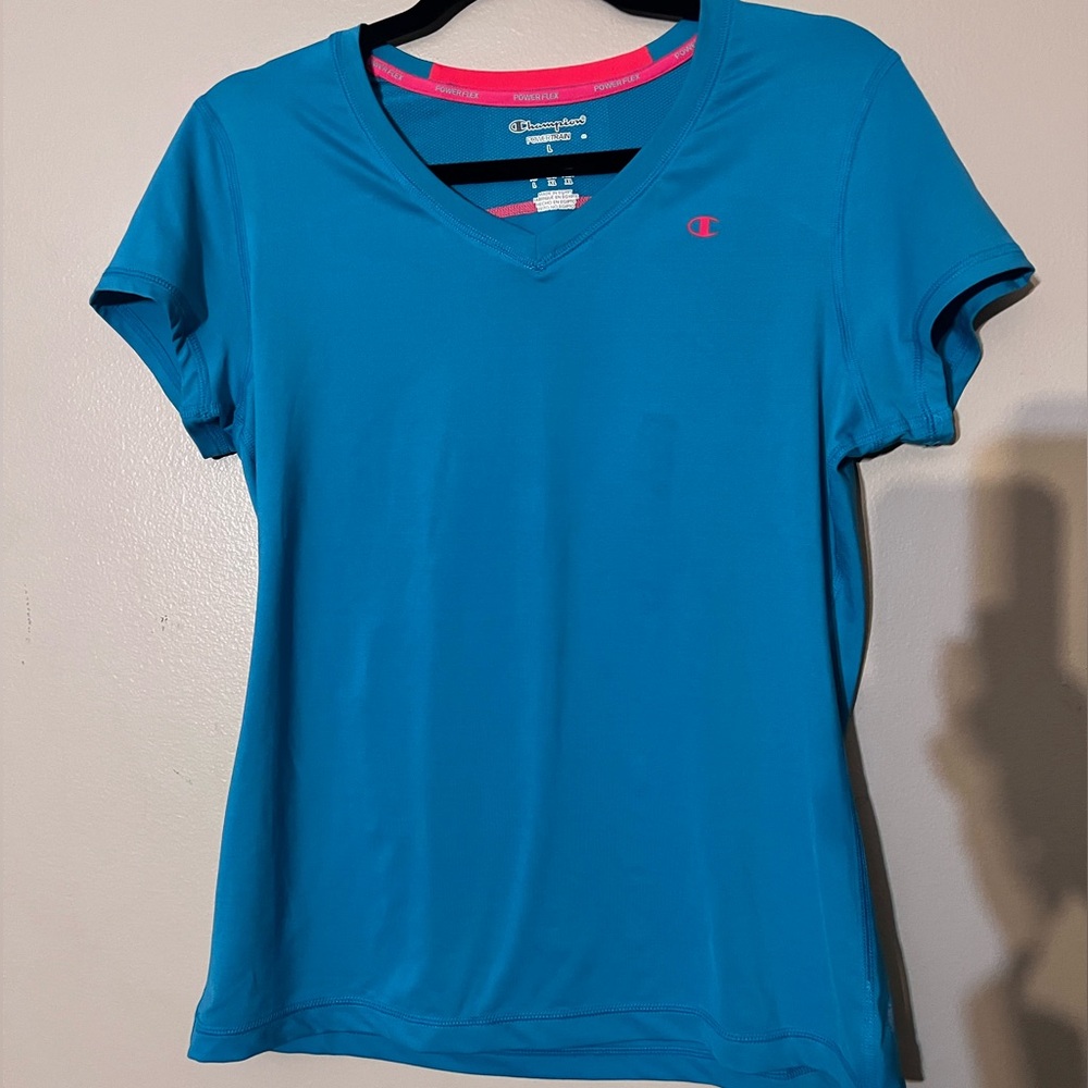 Champion Women's Teal V-Neck Athletic Tee